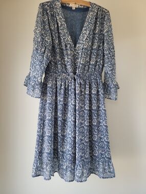 See U Soon Blue & White Floral Midi Dress | Size M